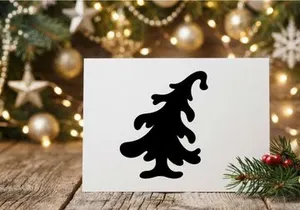 Black silhouette of a stylized Christmas tree isolated on a white background