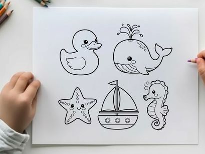 Cute sea animals set flat design vector illustration