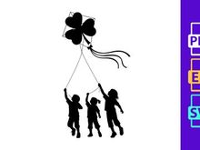 Kids Flying Shamrock Kite Silhouette