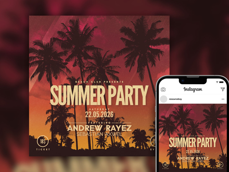 Free Tropical Summer Party Instagram Post Template