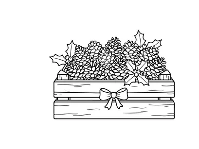 Ilustración de caja de regalo navideña dibujada a mano con flores de poinsetia blancas y lazo azul