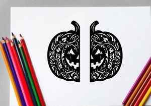 Decorative Halloween pumpkin silhouette with intricate patterns and carved face