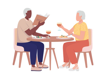 Elderly couple having dinner together semi flat color vector characters preview picture