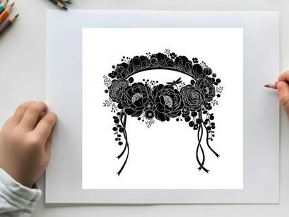 Silhouette of a decorative floral headband with ribbons