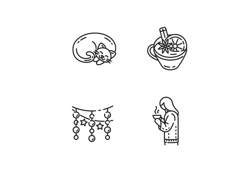 Hyggelig atmosphere linear icons set