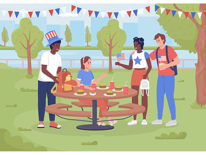 Independence day celebration in America illustration set