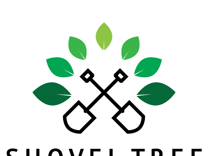 Shovel logo for agriculture, excavation,building, mining foundation. gardening vector set design with leaves