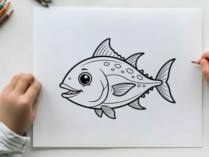 Cute tuna fish smiling vector illustration flat design