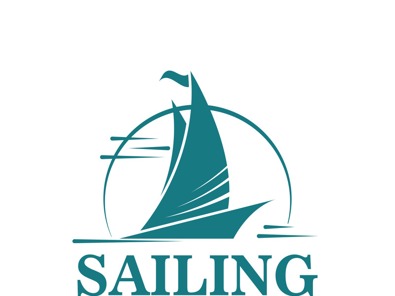 Sailboat boat on sea ocean wave with logo design simple ship