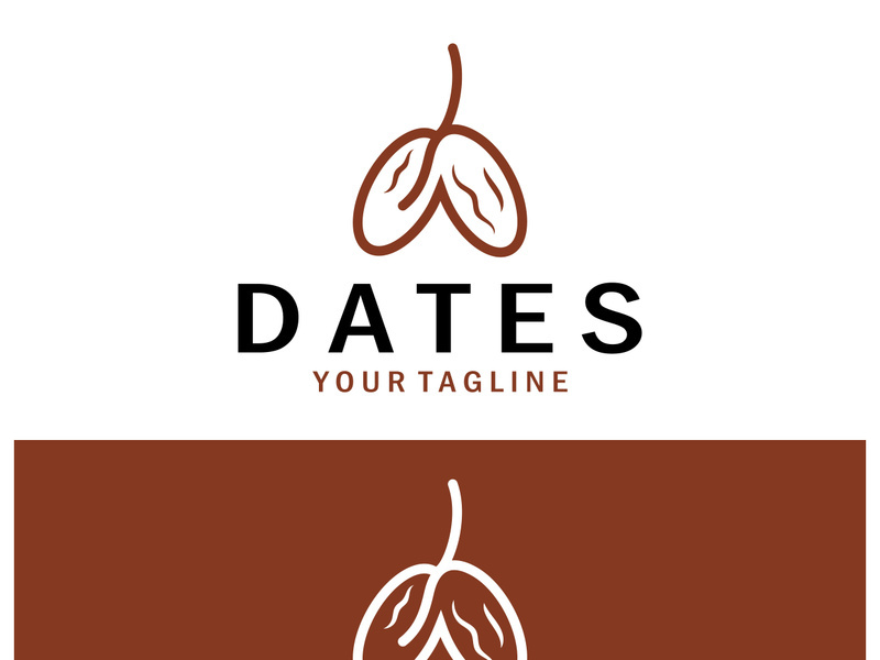 Date palm fruit plant logo design with leaves,seeds and date palm tree isolated background exotic organic plant.