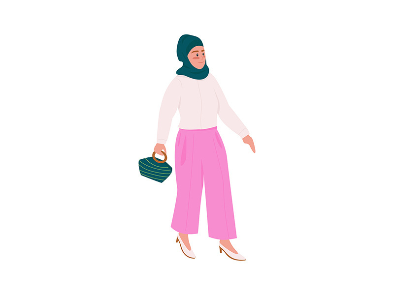 Modern muslim lady semi flat color vector character