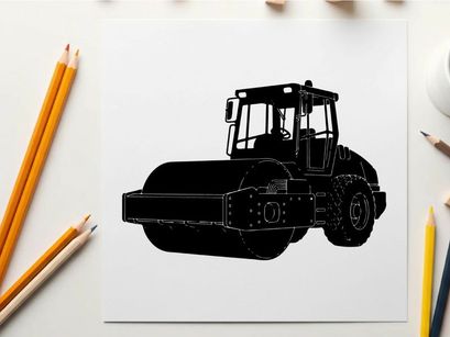 Silhouette of a road roller construction vehicle
