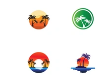 Palm tree logo, palm with waves and sun. Using illustrator editing.
