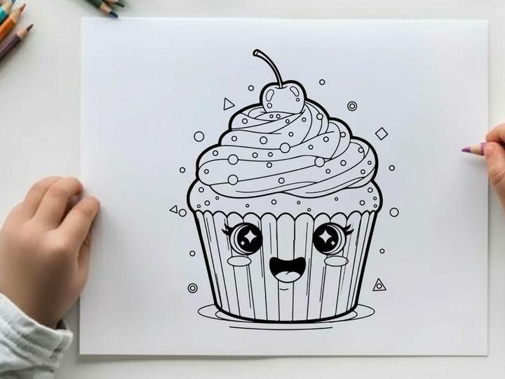 Cute cupcake character smiling vector illustration flat design
