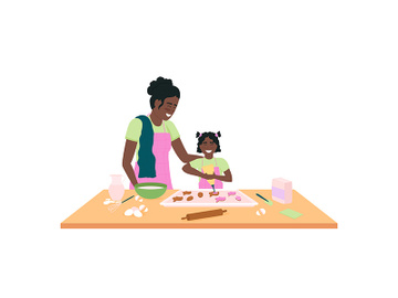 African american mother and daughter baking easter cookies flat color vector detailed character preview picture