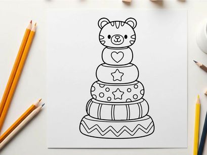 Cute teddy bear on wedding cake vector illustration