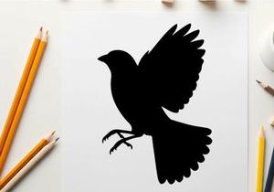 Silhouette of a bird in flight with outstretched wings and legs