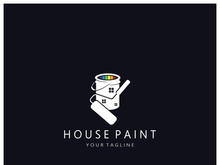 logo icon illustration house paint with a blend of brushes and rollers for house wall paint design, minimalist house, painting, interior, building, property business, wallpaper, vector concept