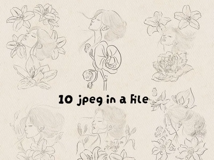 Elegant Line Art Portrait Collection – 10 Artwork Bundle (EPS + JPEG)
