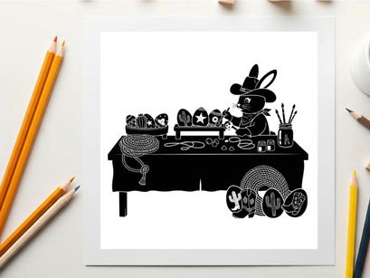 Silhouette of a mouse selling goods at a market stall