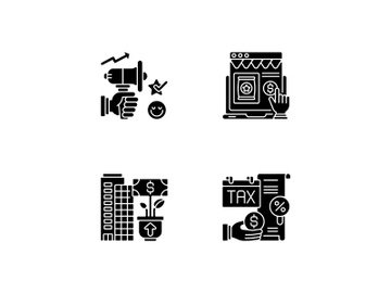 Modern entrepreneurship black glyph icons set on white space preview picture