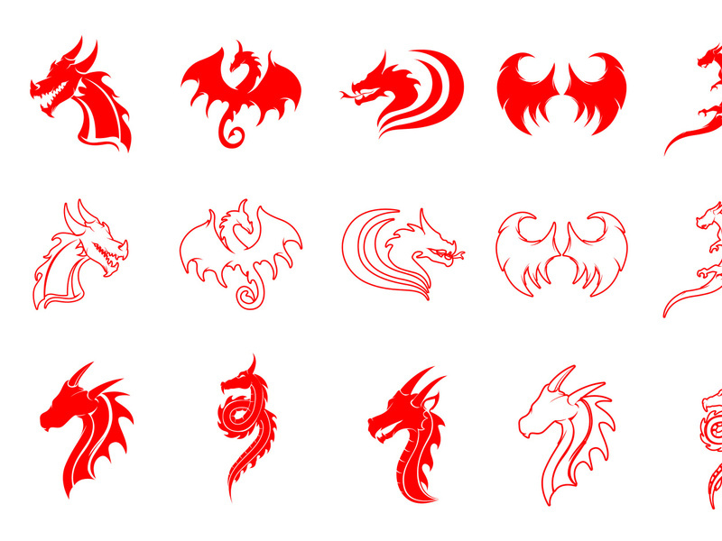 Premium Vector  A collection of dragon tattoos including a dragon and a  dragon.