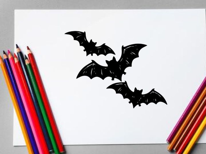 Group of Flying Bats in Dark Night Sky for Halloween or Horror Themes