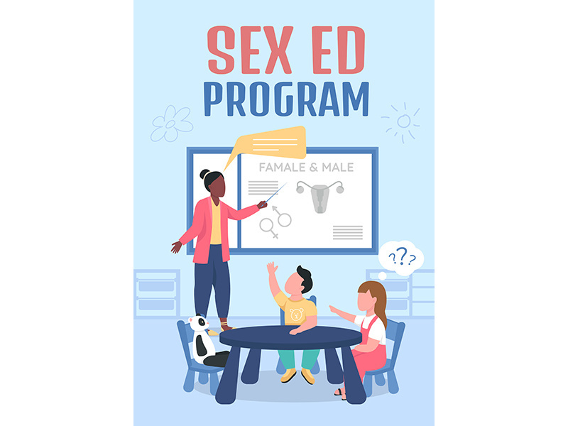 Sex ed program poster flat vector template