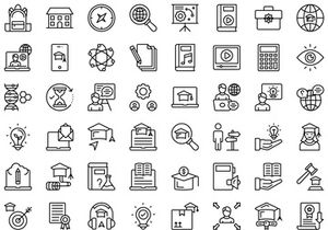 Online Education and Learning Colored Line Icons