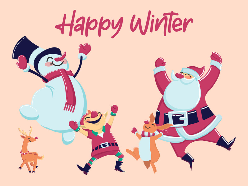 Santa claus character deers illustration, merry christmas holiday cartoon.