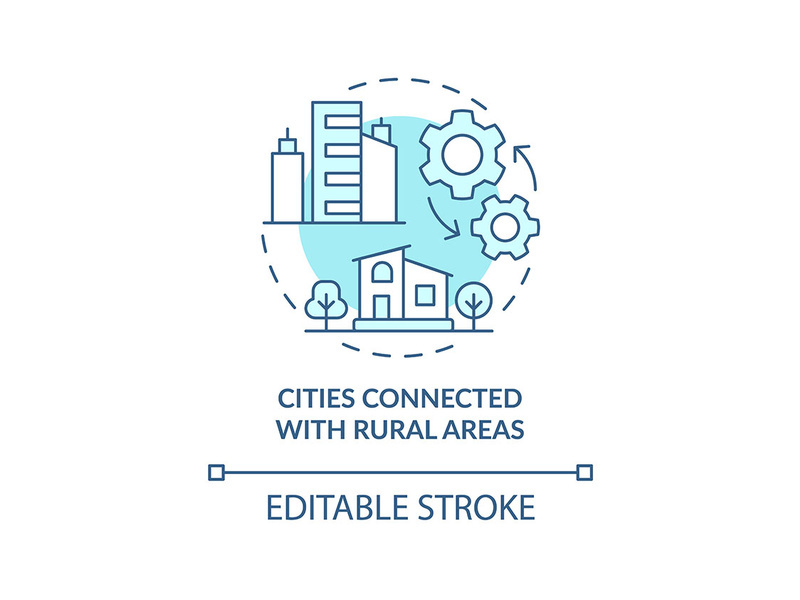 Cities connected with rural areas turquoise concept icon