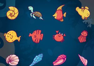 Underwater fish and animals vector illustration cartoon.