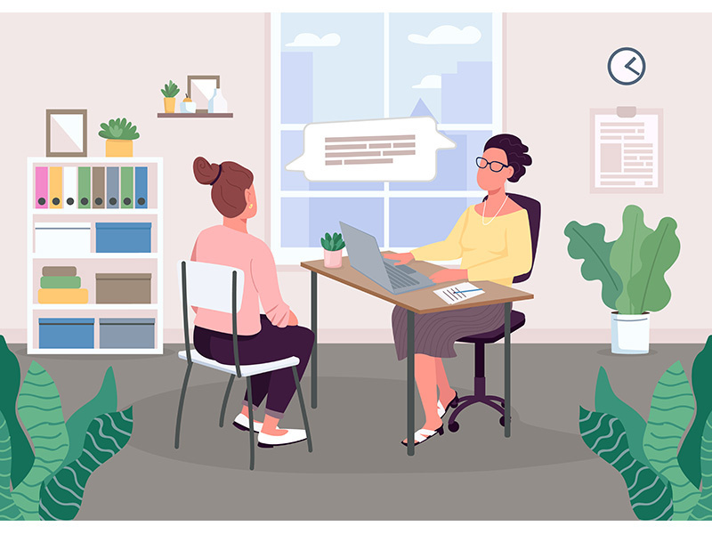 Interviewing session flat color vector illustration