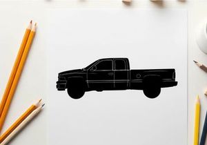 Silhouette of a pickup truck with a long bed and double cab silhouette