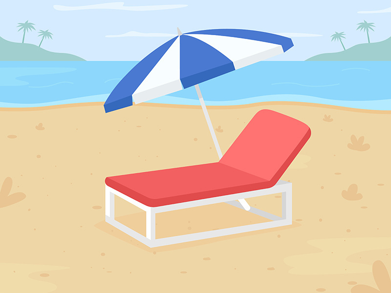 Relaxing beach vacation flat color vector illustration