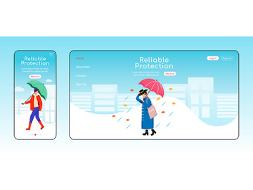 Reliable protection landing page flat color vector template preview picture