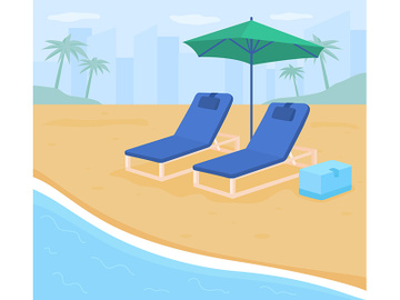 Folding chairs on sand beach flat color vector illustration preview picture