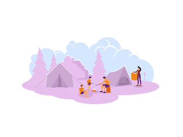 Camping 2D vector web banner, poster preview picture