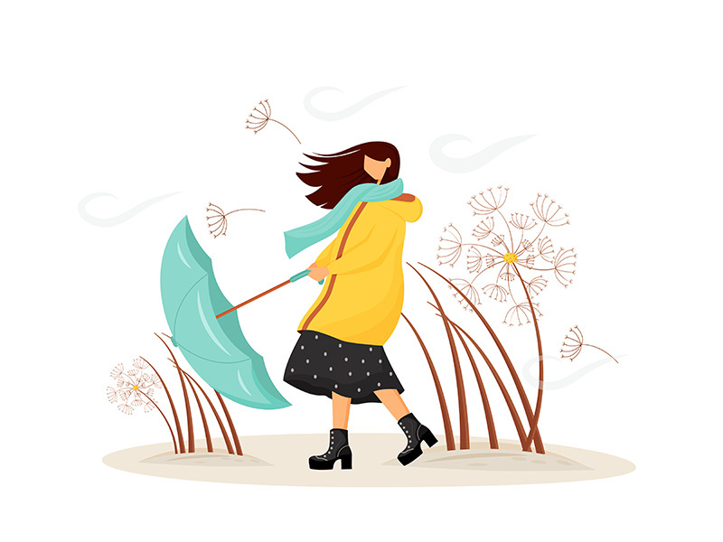 Windy weather flat concept vector illustration