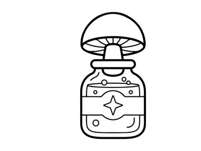 Hand-drawn Halloween magic potion bottle with glowing star. Vintage spooky elixir jar illustration for witchcraft and fantasy themes.