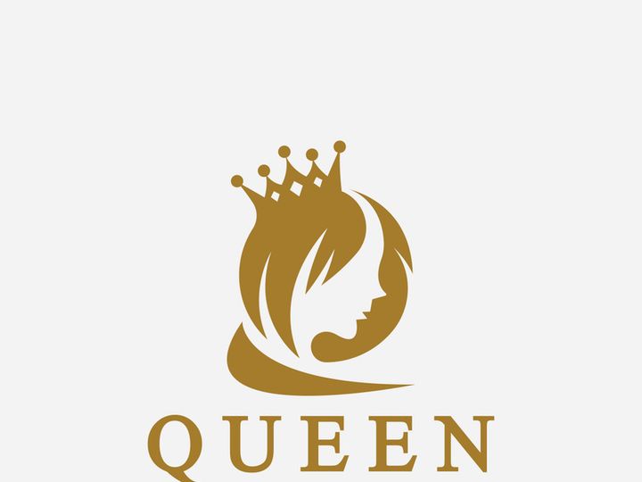Beautiful face queen icon logo.for queen logo.Beauty woman hair salon golden logo. cosmetic, skin care business logo