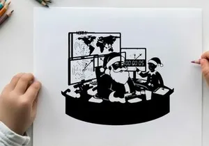 Santa claus in a high tech lair silhouette