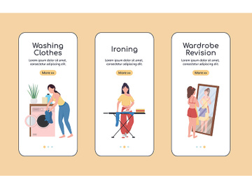Clothes revision onboarding mobile app screen flat vector template preview picture