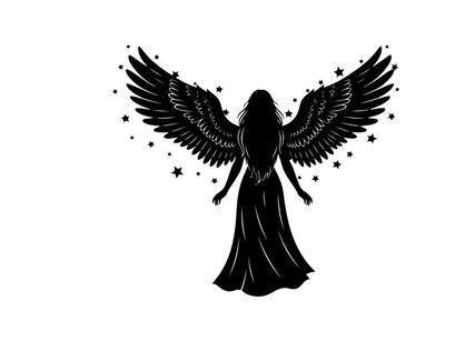 Silhouette of a winged angel with stars