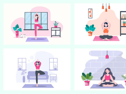 18 Yoga or Meditation Flat Design Illustration