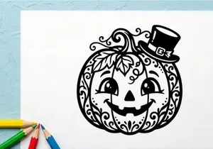 Halloween Pumpkin with Jack-o'-Lantern Face and Top Hat