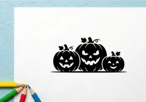 Silhouettes of Halloween Jack-o'-Lanterns with Bats for Fall Decor