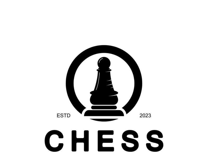 Chess strategy game logo with horse, king, pawn, minister and rook. Logo for chess tournament, chess team, chess championship, chess game application.