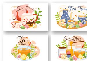 14 Tea Time Vector Illustration