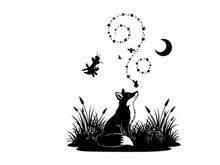Whimsical silhouette of a fox under starry night sky